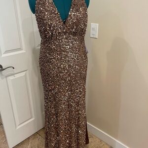 Morgan & Co. Brown Sequin Backless Dress